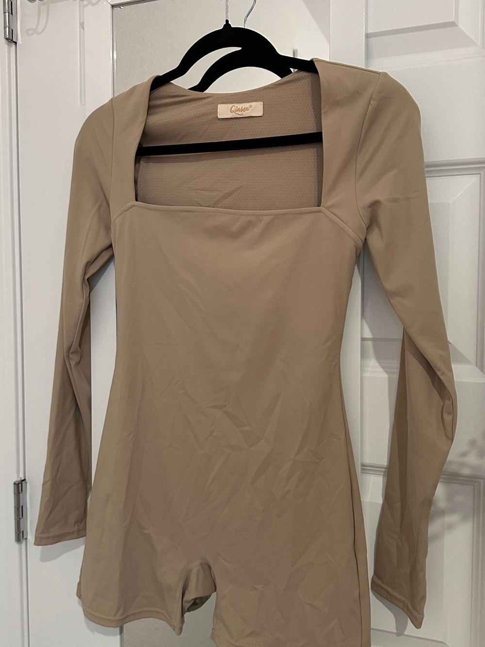 Taupe Long Sleeve Square Neck Romper
